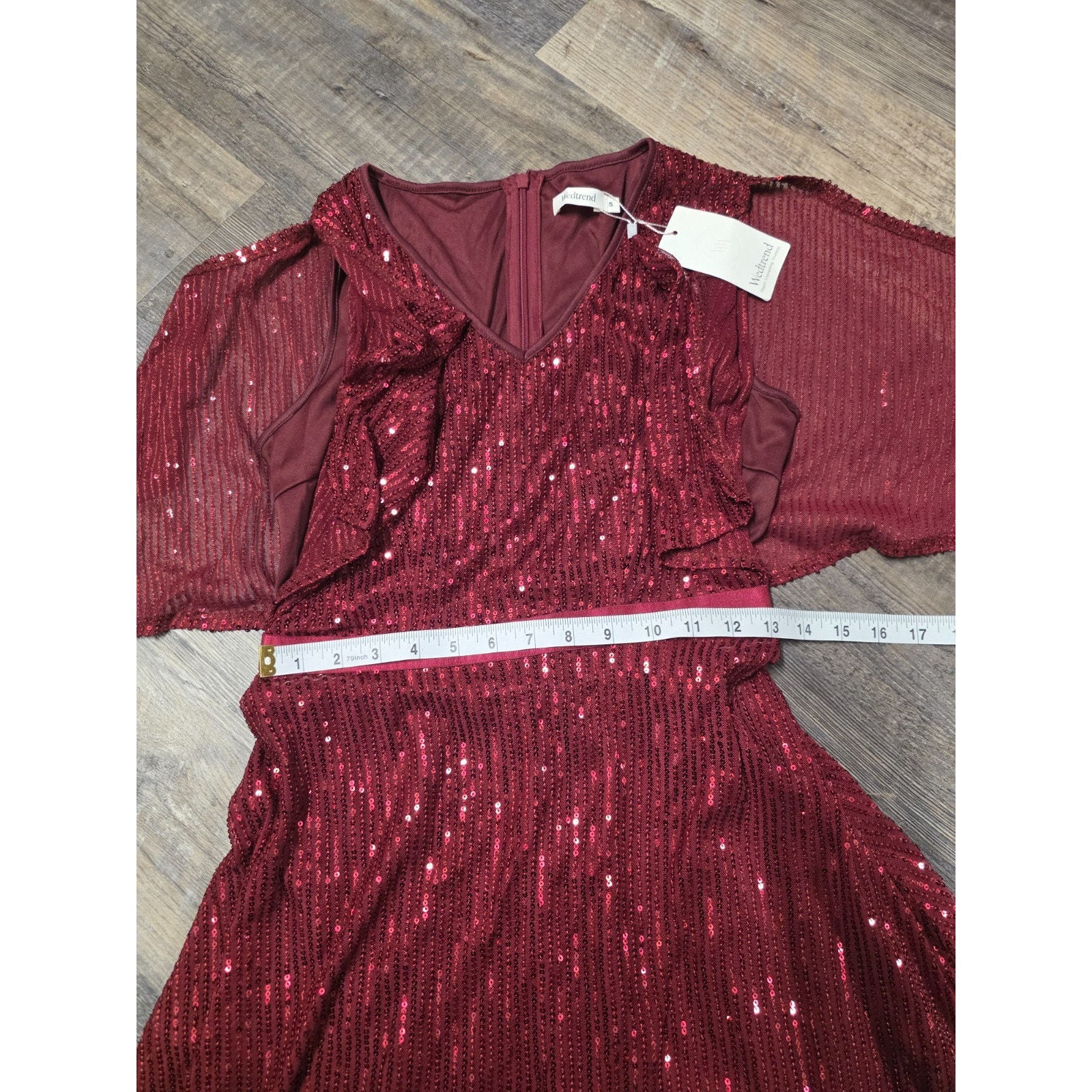 Wedtrend Dress Womens Small Burgundy Red Sequin V-Neck Flutter Sleeve Party Nwt — image 2 of 7